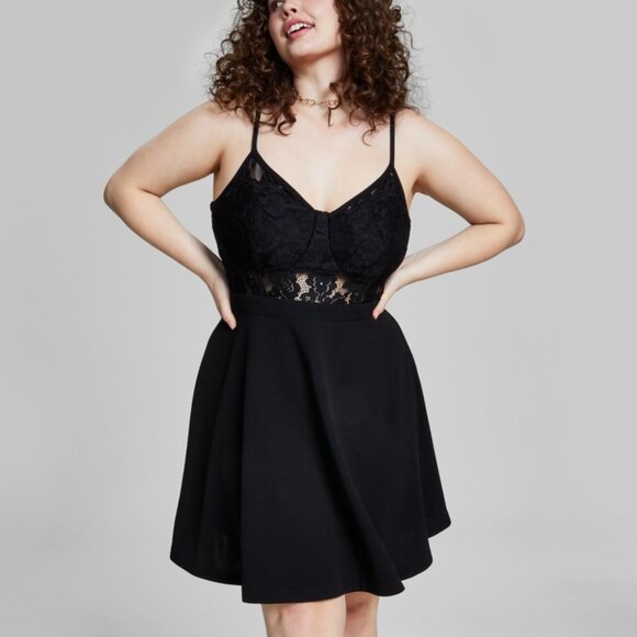 City Studio Dresses & Skirts - City Studios Trendy Plus‑Size Lace‑Corset Scuba Dress – Black 16W NWT